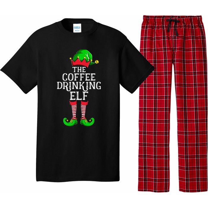 Coffee Drinking Elf Family Matching Group Christmas Pajama Set