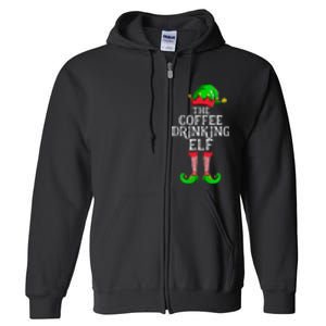 Coffee Drinking Elf Family Matching Group Christmas Full Zip Hoodie