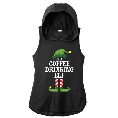 Coffee Drinking Elf Matching Family Group Christmas Party Ladies PosiCharge Tri-Blend Wicking Draft Hoodie Tank