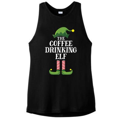 Coffee Drinking Elf Matching Family Group Christmas Party Ladies PosiCharge Tri-Blend Wicking Tank