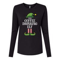 Coffee Drinking Elf Matching Family Group Christmas Party Womens Cotton Relaxed Long Sleeve T-Shirt