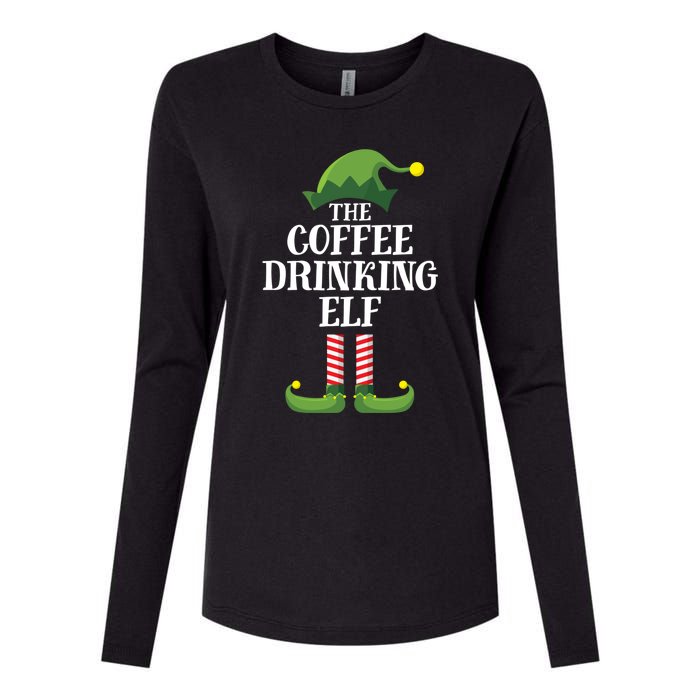 Coffee Drinking Elf Matching Family Group Christmas Party Womens Cotton Relaxed Long Sleeve T-Shirt