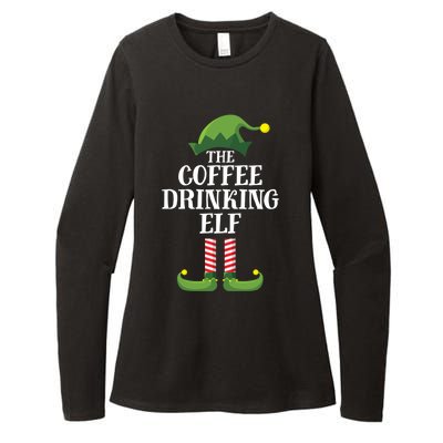 Coffee Drinking Elf Matching Family Group Christmas Party Womens CVC Long Sleeve Shirt