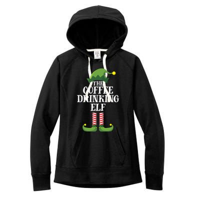 Coffee Drinking Elf Matching Family Group Christmas Party Women's Fleece Hoodie