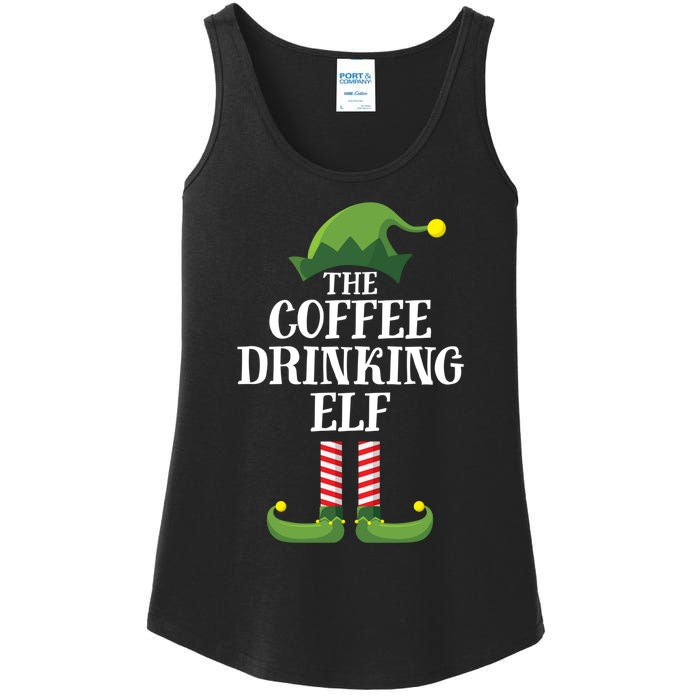 Coffee Drinking Elf Matching Family Group Christmas Party Ladies Essential Tank