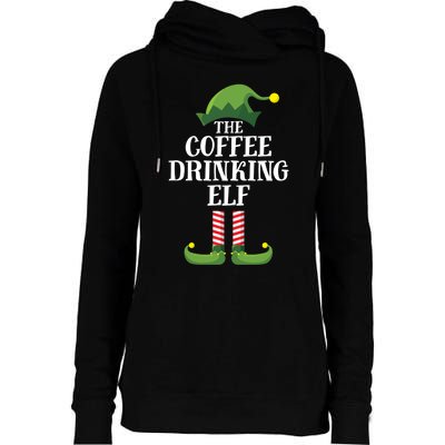 Coffee Drinking Elf Matching Family Group Christmas Party Womens Funnel Neck Pullover Hood