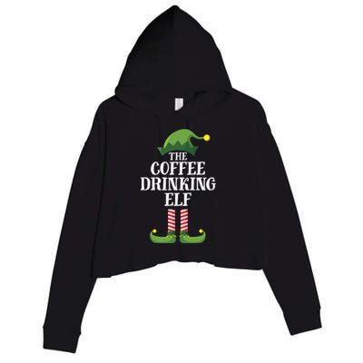 Coffee Drinking Elf Matching Family Group Christmas Party Crop Fleece Hoodie