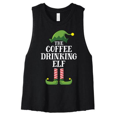 Coffee Drinking Elf Matching Family Group Christmas Party Women's Racerback Cropped Tank