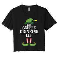 Coffee Drinking Elf Matching Family Group Christmas Party Women's Crop Top Tee