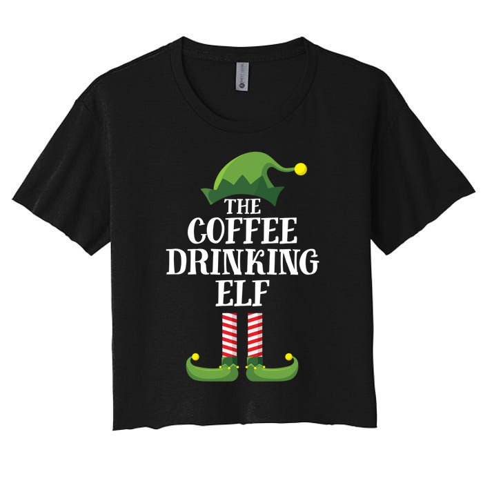 Coffee Drinking Elf Matching Family Group Christmas Party Women's Crop Top Tee