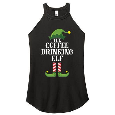 Coffee Drinking Elf Matching Family Group Christmas Party Women's Perfect Tri Rocker Tank