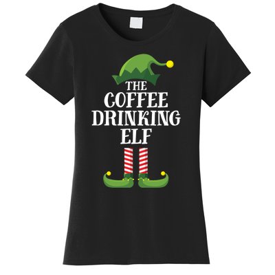 Coffee Drinking Elf Matching Family Group Christmas Party Women's T-Shirt