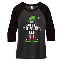 Coffee Drinking Elf Matching Family Group Christmas Party Women's Tri-Blend 3/4-Sleeve Raglan Shirt