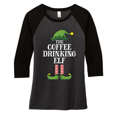 Coffee Drinking Elf Matching Family Group Christmas Party Women's Tri-Blend 3/4-Sleeve Raglan Shirt