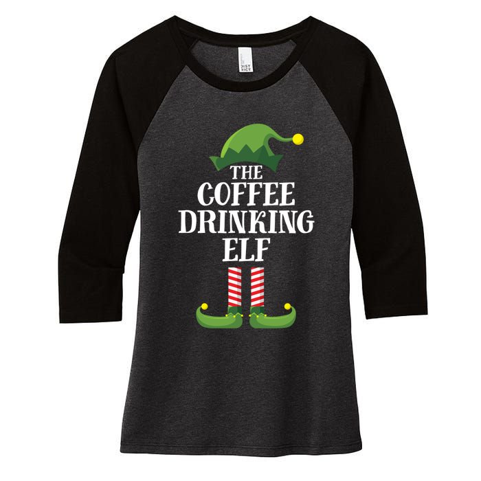 Coffee Drinking Elf Matching Family Group Christmas Party Women's Tri-Blend 3/4-Sleeve Raglan Shirt