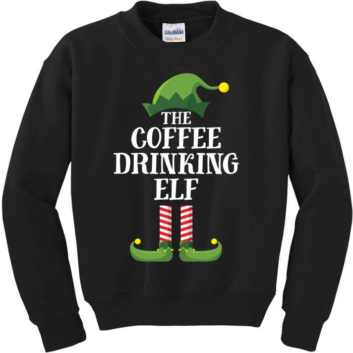 Coffee Drinking Elf Matching Family Group Christmas Party Kids Sweatshirt