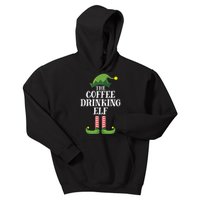 Coffee Drinking Elf Matching Family Group Christmas Party Kids Hoodie