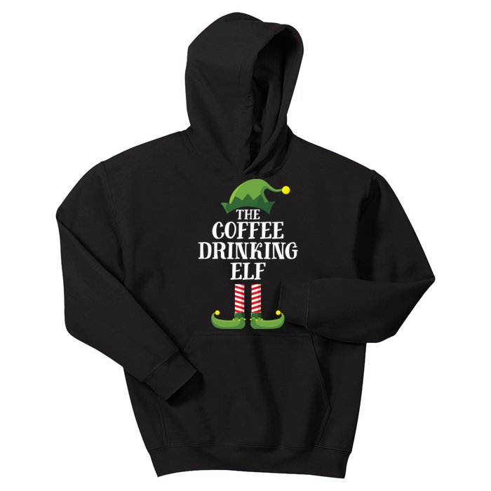 Coffee Drinking Elf Matching Family Group Christmas Party Kids Hoodie