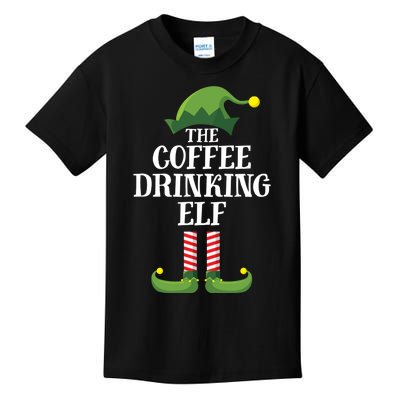 Coffee Drinking Elf Matching Family Group Christmas Party Kids T-Shirt