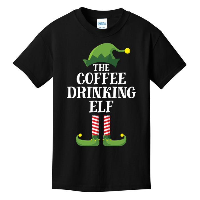 Coffee Drinking Elf Matching Family Group Christmas Party Kids T-Shirt