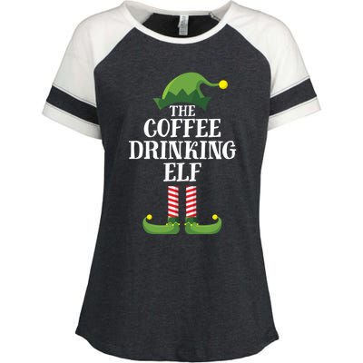 Coffee Drinking Elf Matching Family Group Christmas Party Enza Ladies Jersey Colorblock Tee