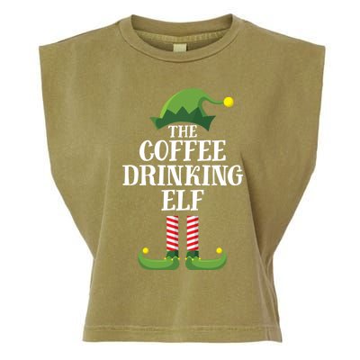 Coffee Drinking Elf Matching Family Group Christmas Party Garment-Dyed Women's Muscle Tee