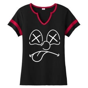 Cartoon Dead Eyes Face Ladies Halftime Notch Neck Tee