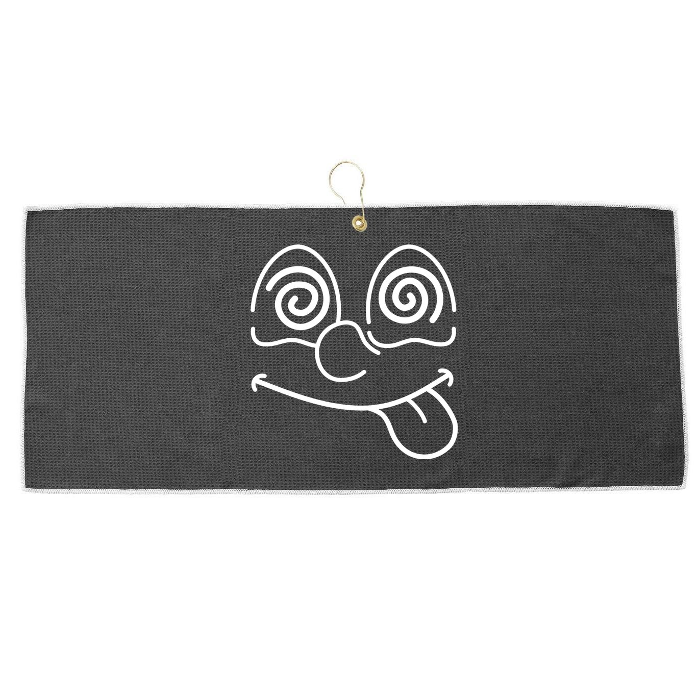 Cartoon Dizzy Eyes Face Large Microfiber Waffle Golf Towel