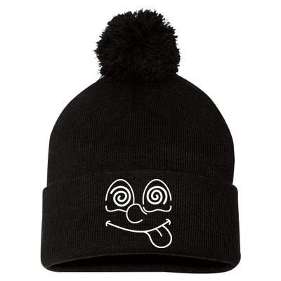 Cartoon Dizzy Eyes Face Pom Pom 12in Knit Beanie