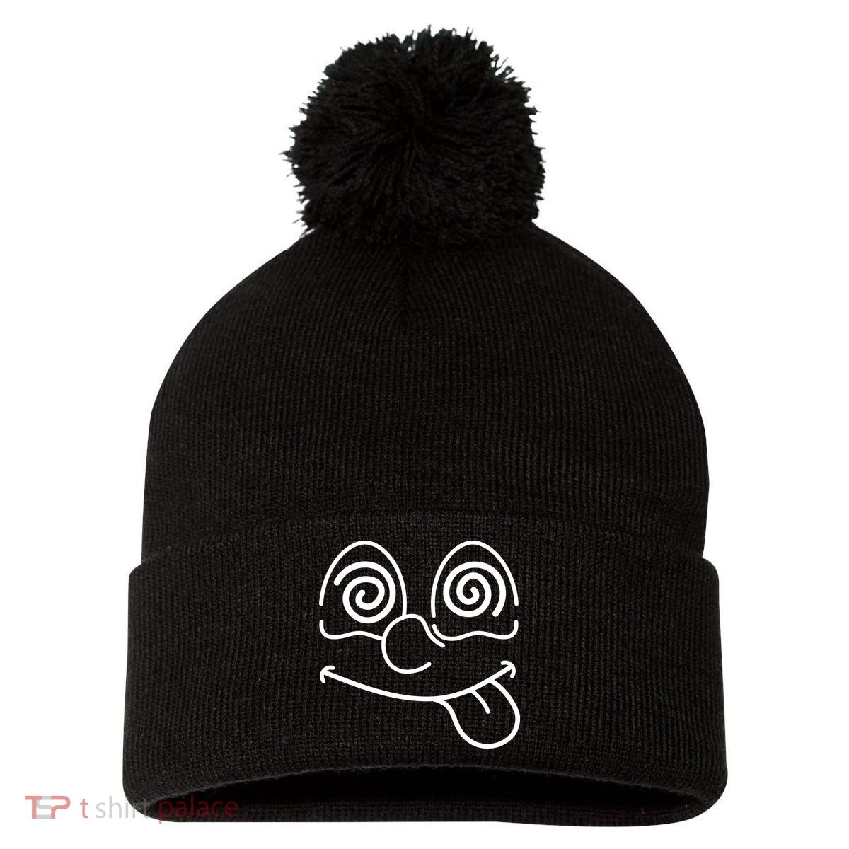 Cartoon Dizzy Eyes Face Pom Pom 12in Knit Beanie