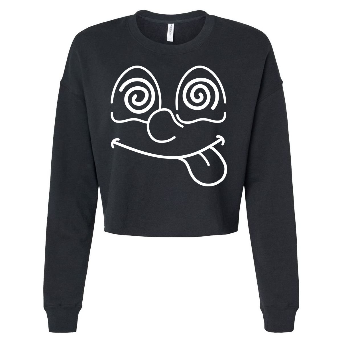 Cartoon Dizzy Eyes Face Cropped Pullover Crew