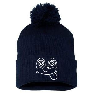 Cartoon Dizzy Eyes Face Pom Pom 12in Knit Beanie