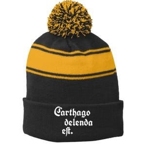 Carthago Delenda Est Stripe Pom Pom Beanie