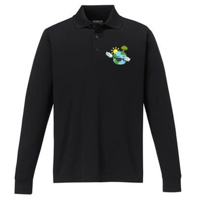 Cool Dabbing Earth Day For And Performance Long Sleeve Polo