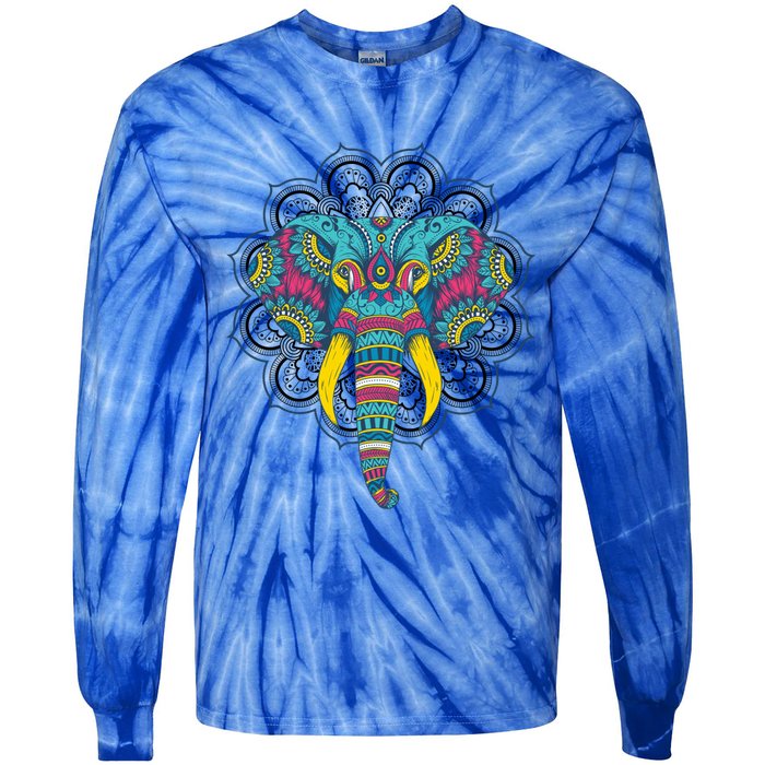 Colorful Dala Elephant For Yoga Meditation Gift Tie-Dye Long Sleeve Shirt