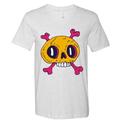 Creepy Dead Eye Skull Crossbones V-Neck T-Shirt