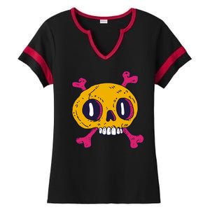 Creepy Dead Eye Skull Crossbones Ladies Halftime Notch Neck Tee