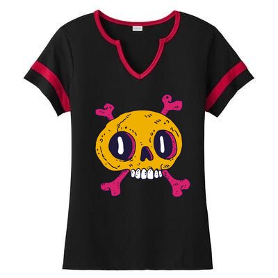 Creepy Dead Eye Skull Crossbones Ladies Halftime Notch Neck Tee