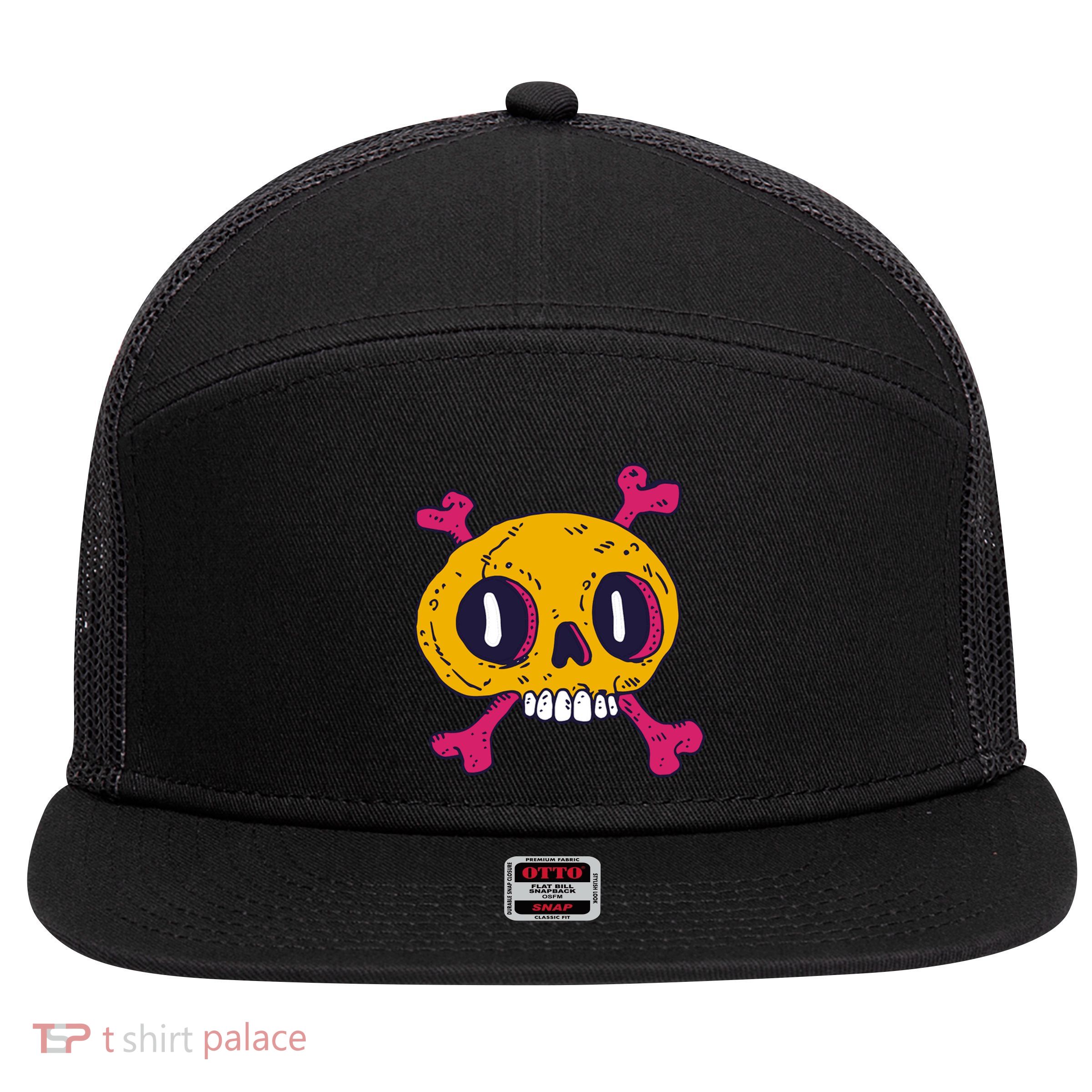 Creepy Dead Eye Skull Crossbones 7 Panel Mesh Trucker Snapback Hat