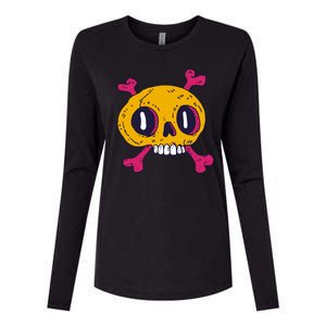 Creepy Dead Eye Skull Crossbones Womens Cotton Relaxed Long Sleeve T-Shirt