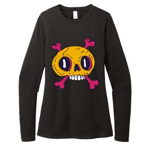 Creepy Dead Eye Skull Crossbones Womens CVC Long Sleeve Shirt