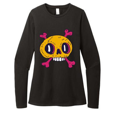 Creepy Dead Eye Skull Crossbones Womens CVC Long Sleeve Shirt