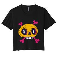 Creepy Dead Eye Skull Crossbones Women's Crop Top Tee