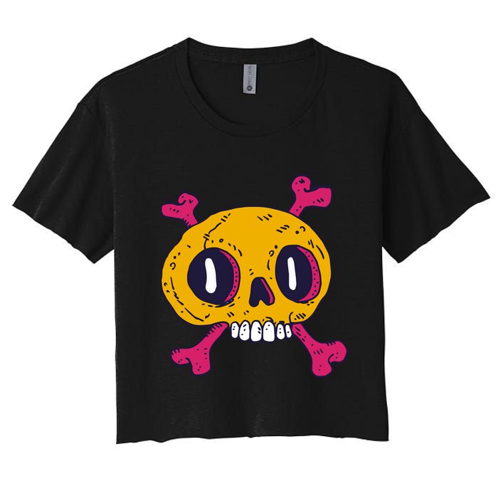 Creepy Dead Eye Skull Crossbones Women's Crop Top Tee