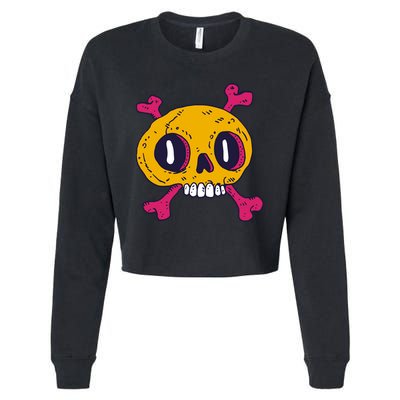 Creepy Dead Eye Skull Crossbones Cropped Pullover Crew