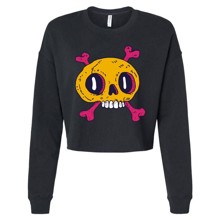 Creepy Dead Eye Skull Crossbones Cropped Pullover Crew
