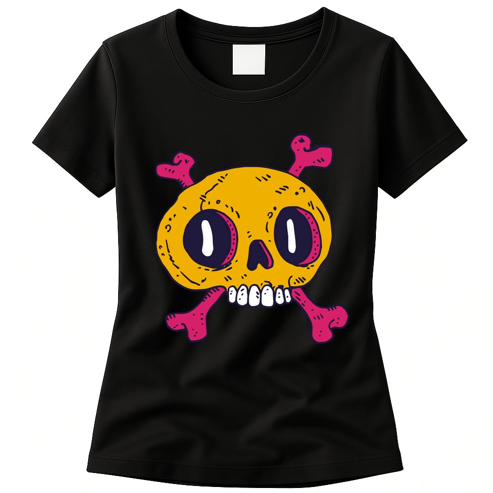 Creepy Dead Eye Skull Crossbones Womens T-Shirt