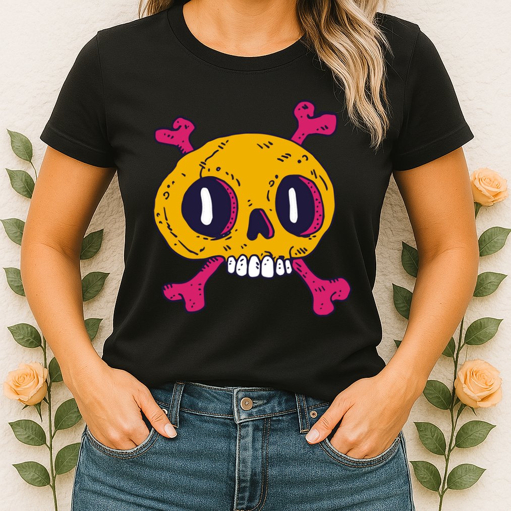 Creepy Dead Eye Skull Crossbones Womens T-Shirt