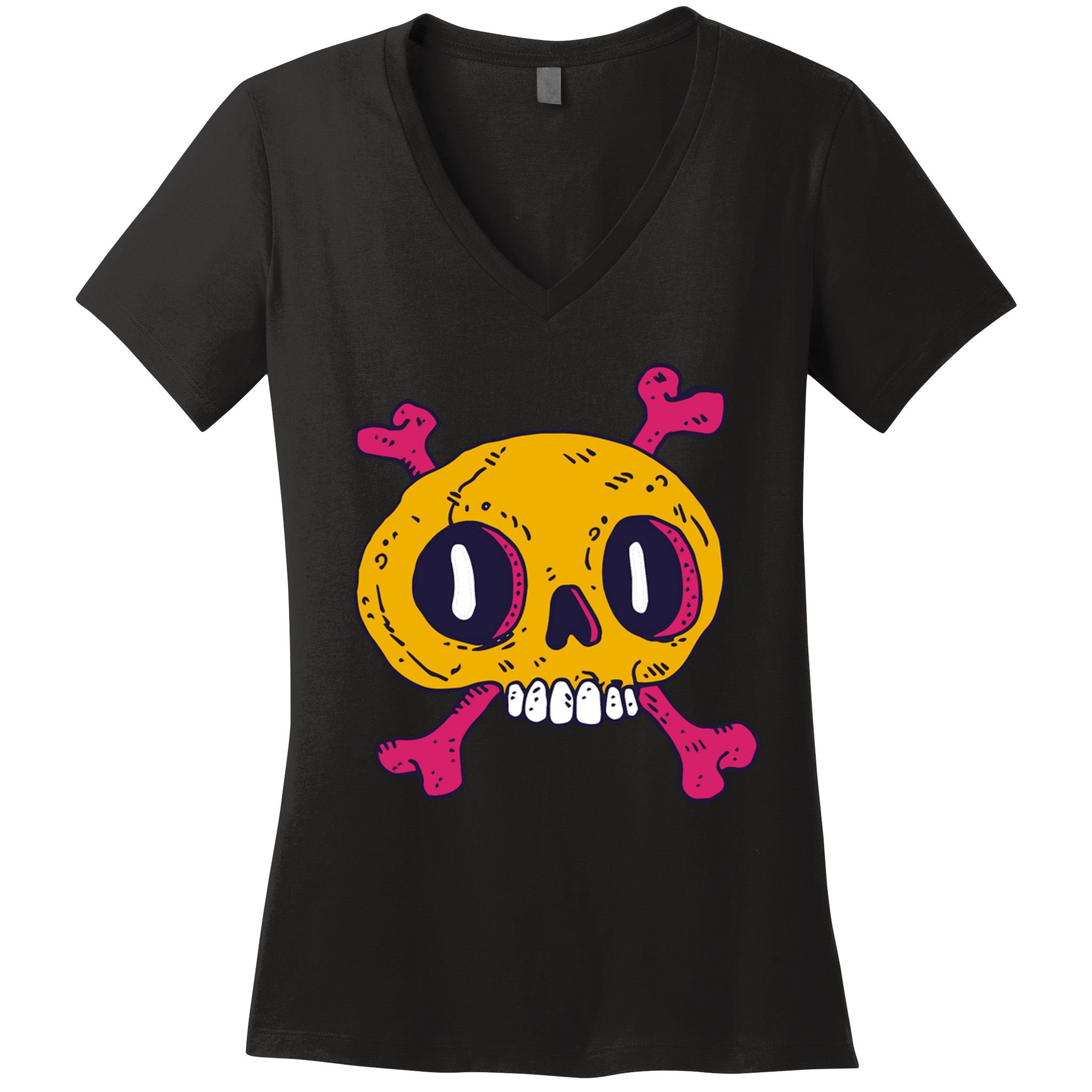 Creepy Dead Eye Skull Crossbones Women's V-Neck T-Shirt