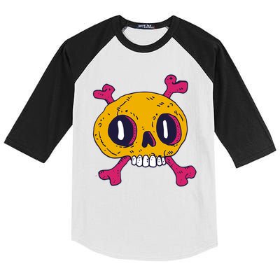 Creepy Dead Eye Skull Crossbones Kids Colorblock Raglan Jersey